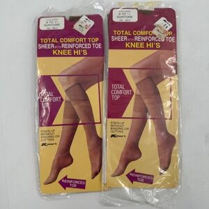 Vintage Kmart Total Comfort Top Sheer Suntone Toe Knee High‎ 2 Pairs Size 9-11